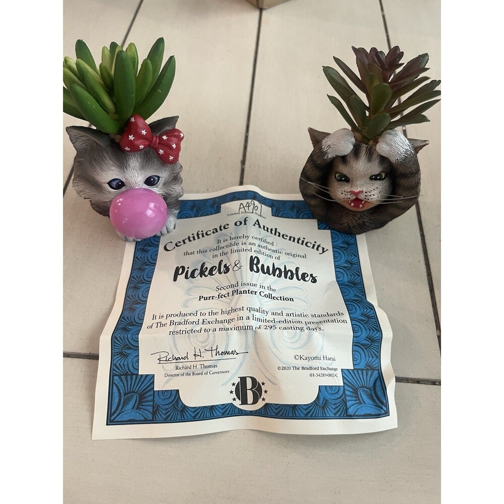 Pickles and Bubbles Purr-fect Planters Bradford Exchange Cat Figurine